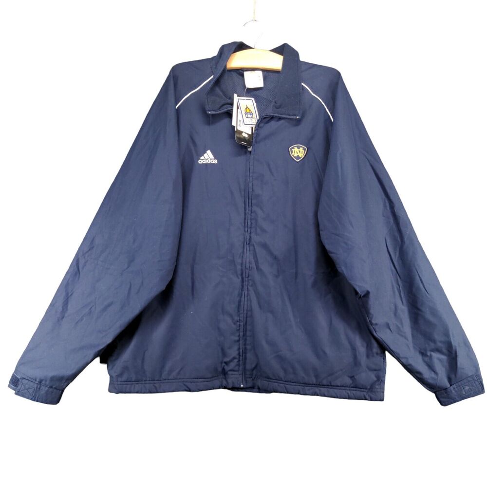 Adidas Men's Notre Dame Windbreaker Jacket XL Long Sleeve Blue W/Tags VTG 2006